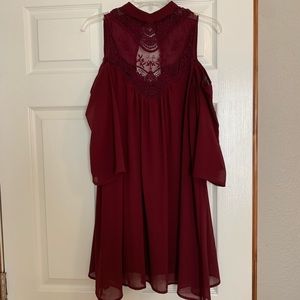 Maroon lace, off the shoulder dress